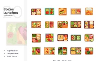 20 Boxed Lunches Vector Element Set