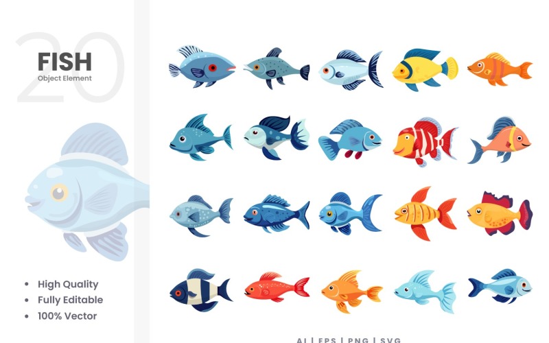 20 Fish Vector Element Set Illustration