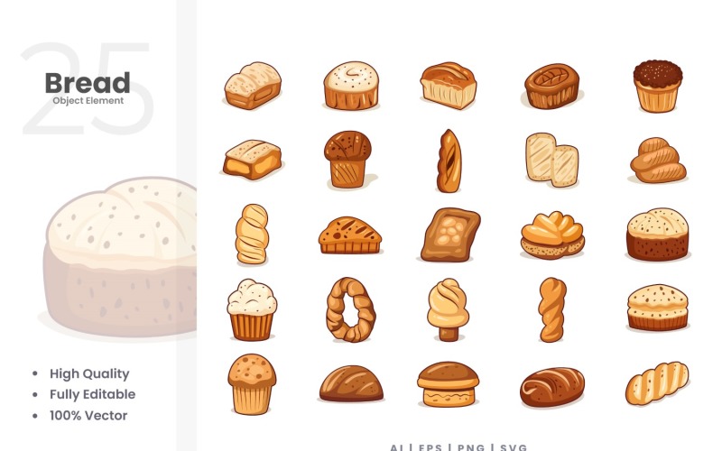 25 Bread Vector Element Set Illustration