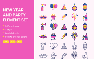 New Year & Party Icons Set