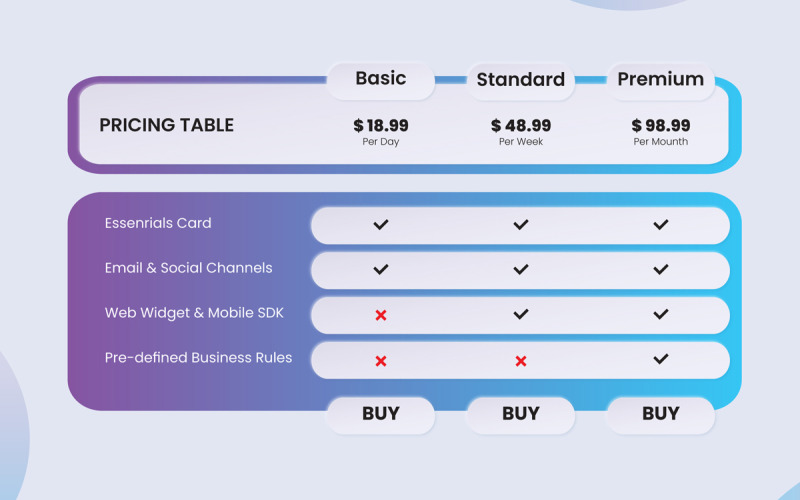Pricing Table Template Layout Corporate Identity