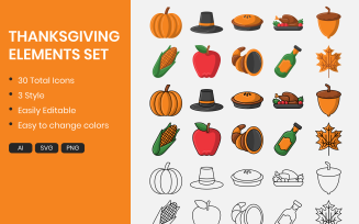 Thanksgiving Concept Icons Set