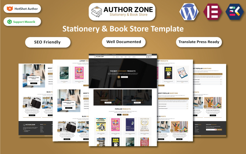 Author Zone - Stationery & Book Store WooCommerce Elementor Template WooCommerce Theme