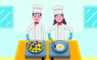 Couple Chef Profession Vector Illustration