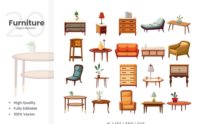 20 Furniture Vector Element Set Illustration