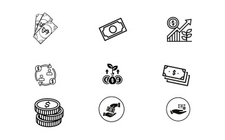 Finance money line icons or Set of Money Related Vector
