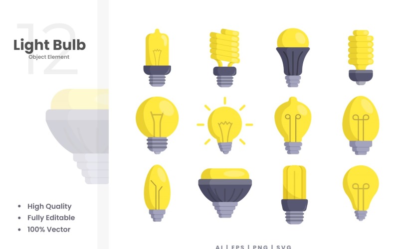 12 Light Bulb Vector Element Set Illustration