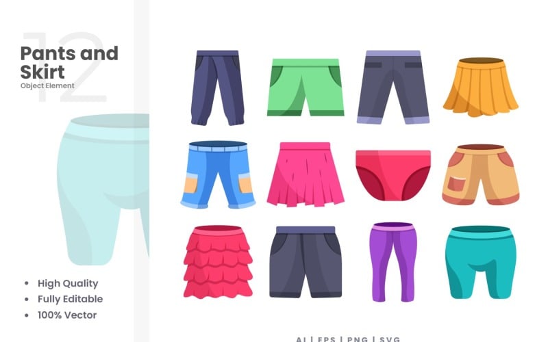 12 Pants and Skirt Vector Element Set Illustration