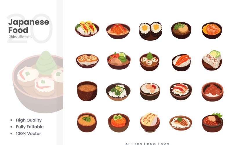 20 Japanese Food Vector Element Set Illustration