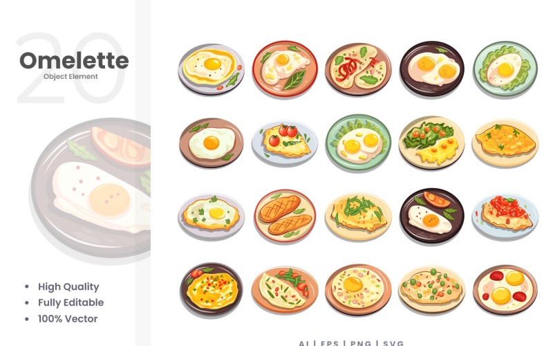 20 Omelette Vector Element Set Illustration