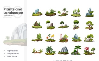20 Plant and Landscape Vector Element Set