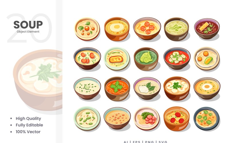 20 Soup Vector Element Set Illustration