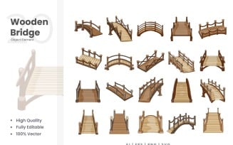 20 Wooden Bridge Vector Element Set