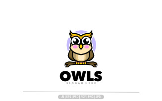 Cute owl chubby mascot logo design illustration