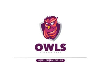 Cute owl emblem mascot logo sport design illustration