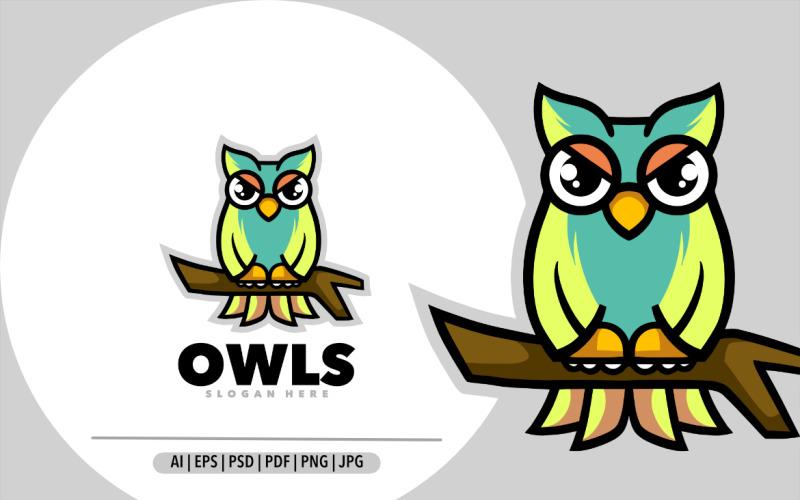 Cute owl mascot nature logo design illustration Logo Template