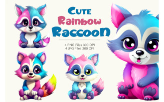 Cute rainbow raccoons. TShirt Sticker.