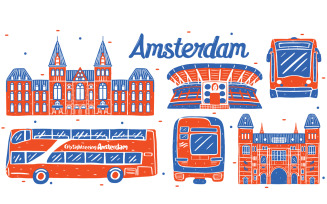 Amsterdam Landmark Graphic Elements Vector Illustration