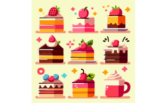 Collection Tasty Cake Slices Illustration