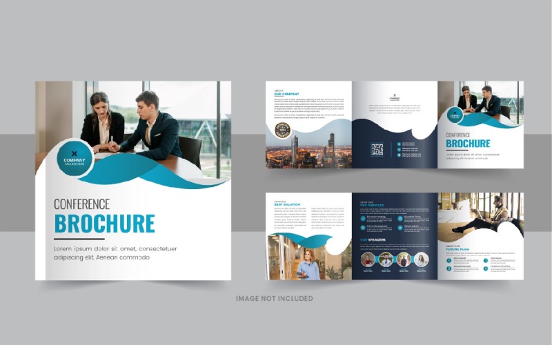 Business conference square trifold brochure design layout Corporate Identity