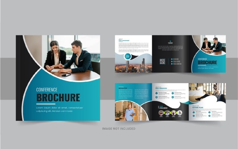 Business conference square trifold brochure design template layout Corporate Identity