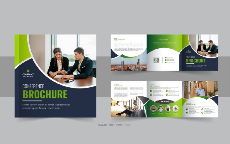 Business conference square trifold brochure design template Corporate Identity