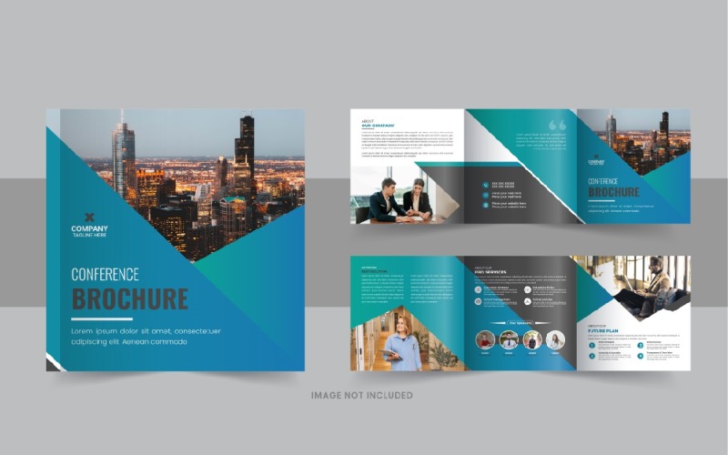 Business conference square trifold brochure layout Corporate Identity