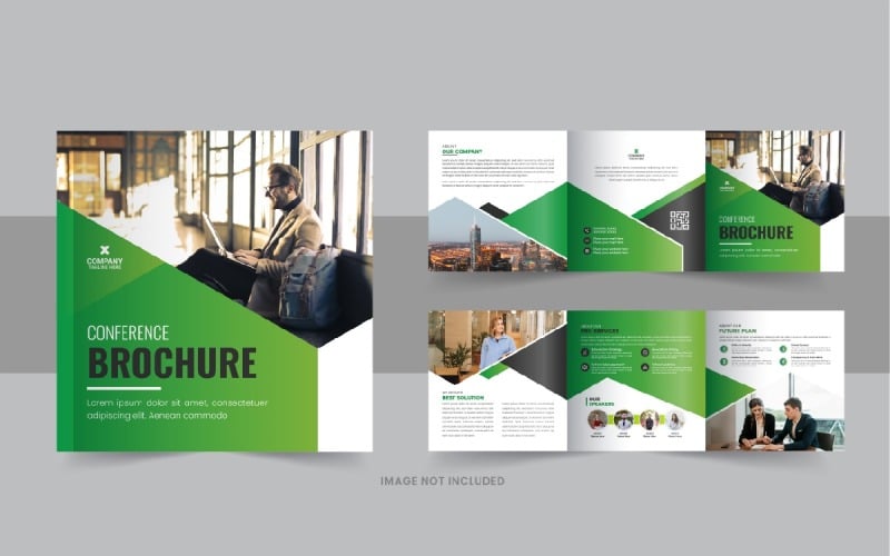 Business conference square trifold brochure template design layout Corporate Identity