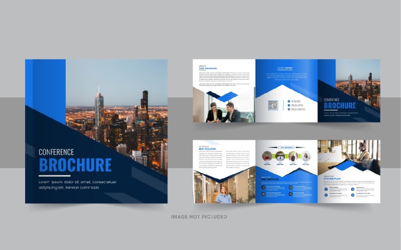 Business conference square trifold brochure template design Corporate Identity