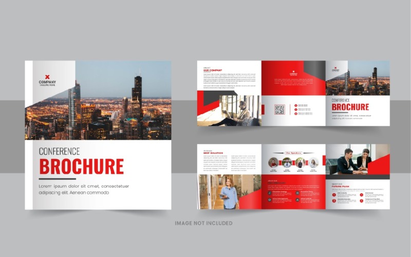 Business conference square trifold brochure template layout Corporate Identity