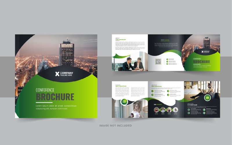 Business conference square trifold brochure template Corporate Identity