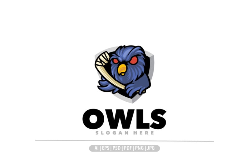 Cute owl hockey mascot logo design sport Logo Template