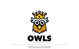 Cute owl mascot king logo design template