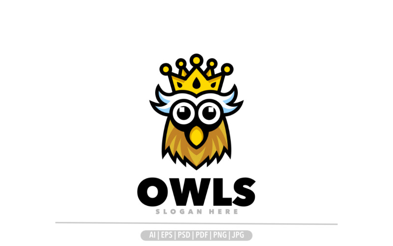 Cute owl mascot king logo design template Logo Template