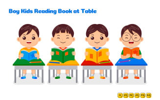 Boy Kids Reading Book Vector Pack #02