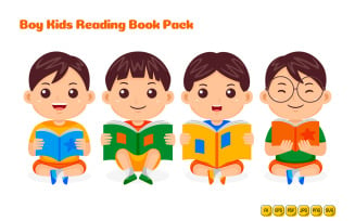 Boy Kids Reading Book Vector Pack #03