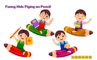 Boy Kids Study with Pencil Vector Pack #02