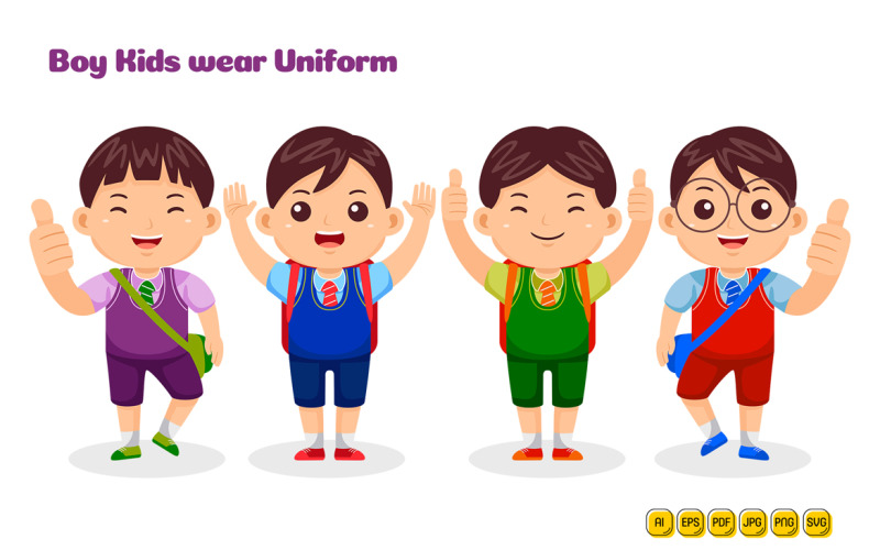 Boy Kids wear Uniform Vector Pack #01 Vector Graphic