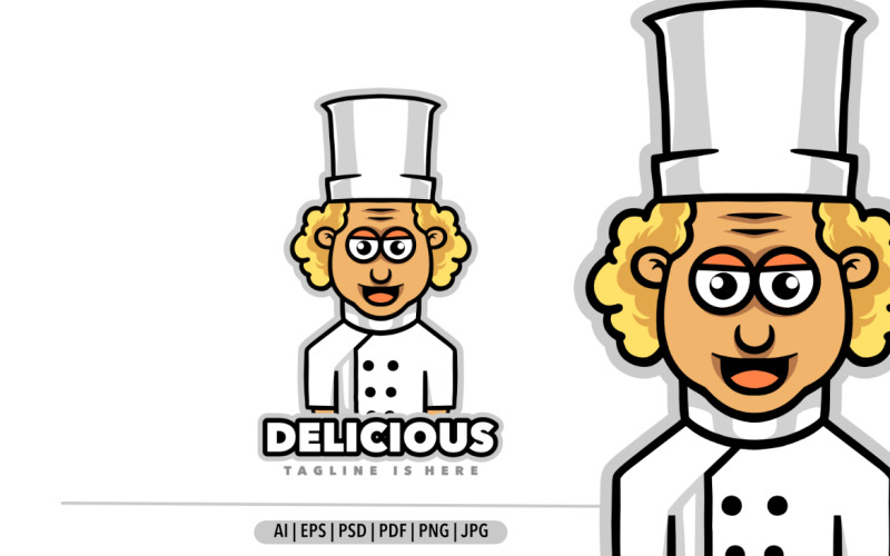 Cute chef funny men mascot logo design illustration Logo Template
