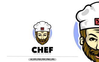Cute chef mustache mascot design logo illustration