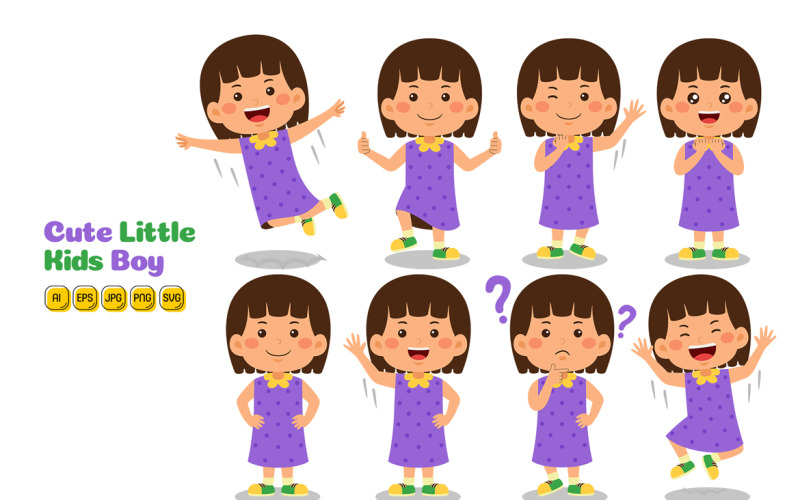 Cute Little Kids Girl Vector Pack #02 Vector Graphic