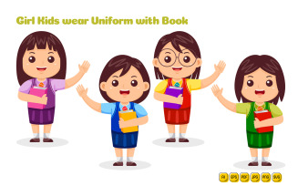 Girl Kids Study with Book Vector Pack #01