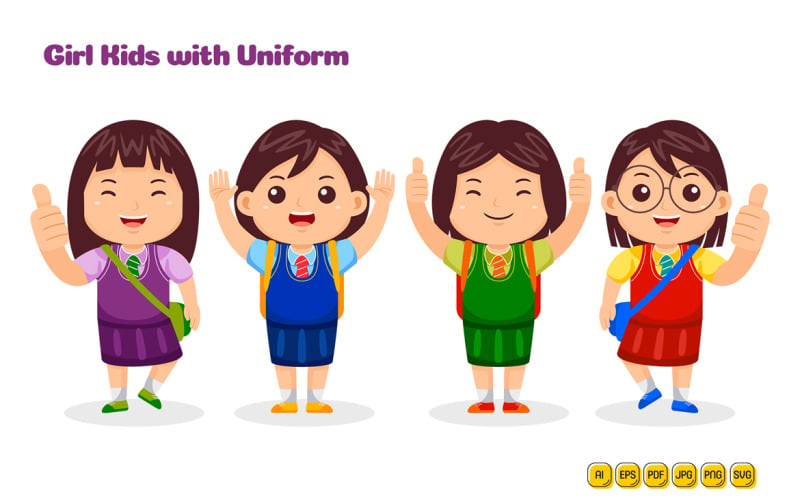 Girl Kids wear Uniform Vector Pack #01 Vector Graphic