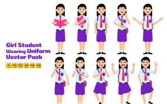 Girl Student Wearing Uniform Vector Pack #03