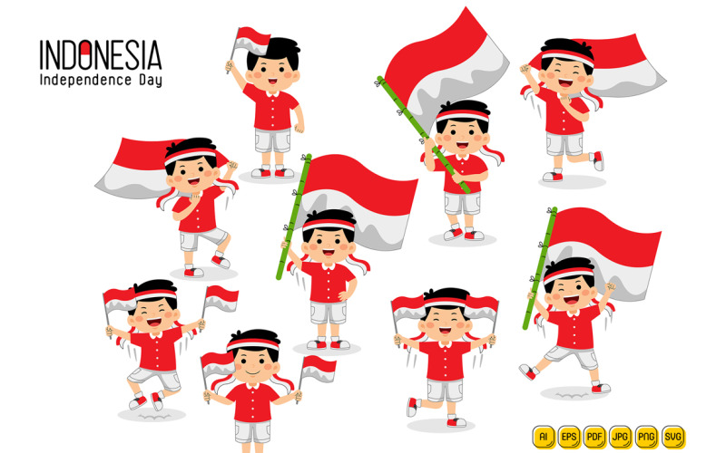 Kids Celebrate Indonesia Independence Day #01 Vector Graphic