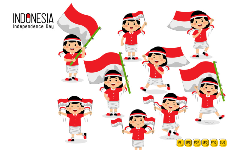 Kids Celebrate Indonesia Independence Day #02 Vector Graphic