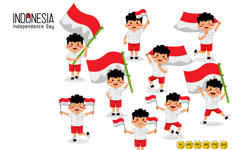 Kids Celebrate Indonesia Independence Day #03 Vector Graphic