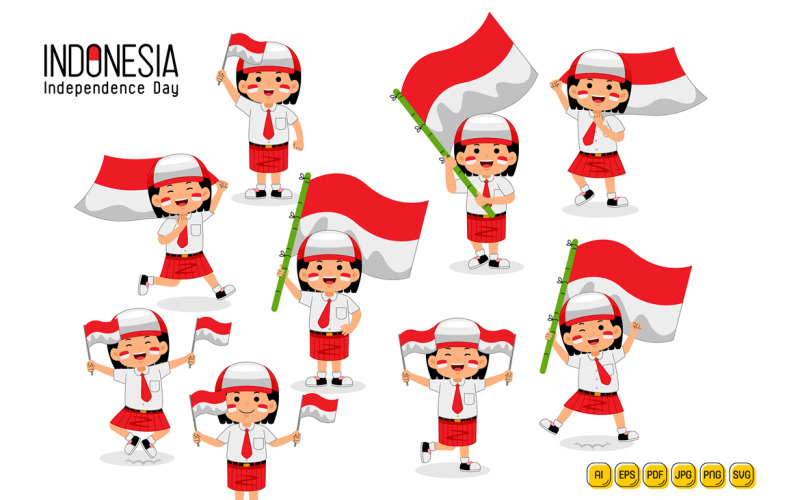 Kids Celebrate Indonesia Independence Day #04 Vector Graphic