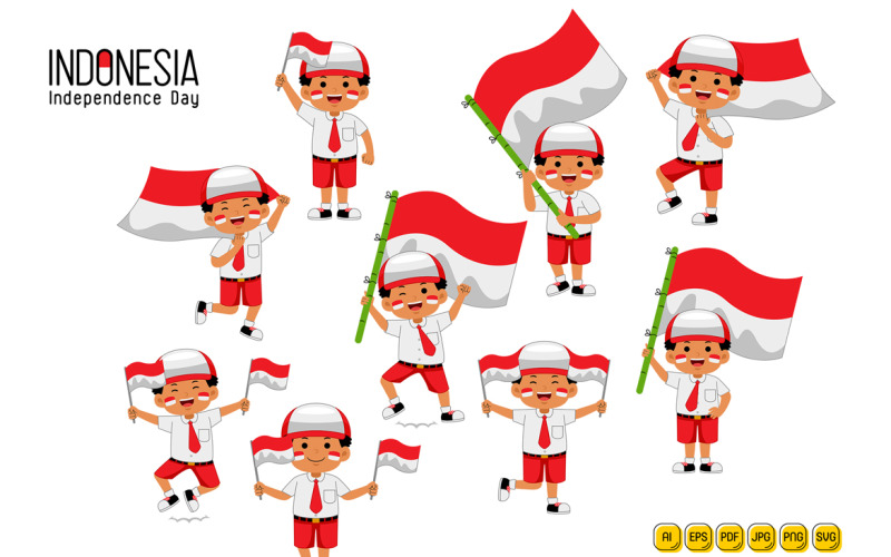 Kids Celebrate Indonesia Independence Day #05 Vector Graphic