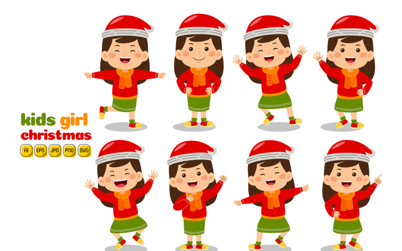 Kids Girl Christmas Character Vector Pack #01 Vector Graphic
